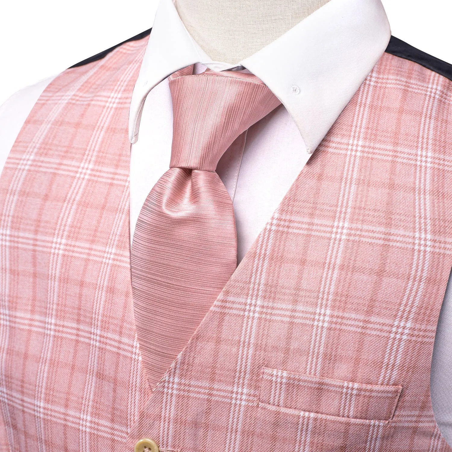 Pink White Plaid Splicing Jacquard Men's Vest