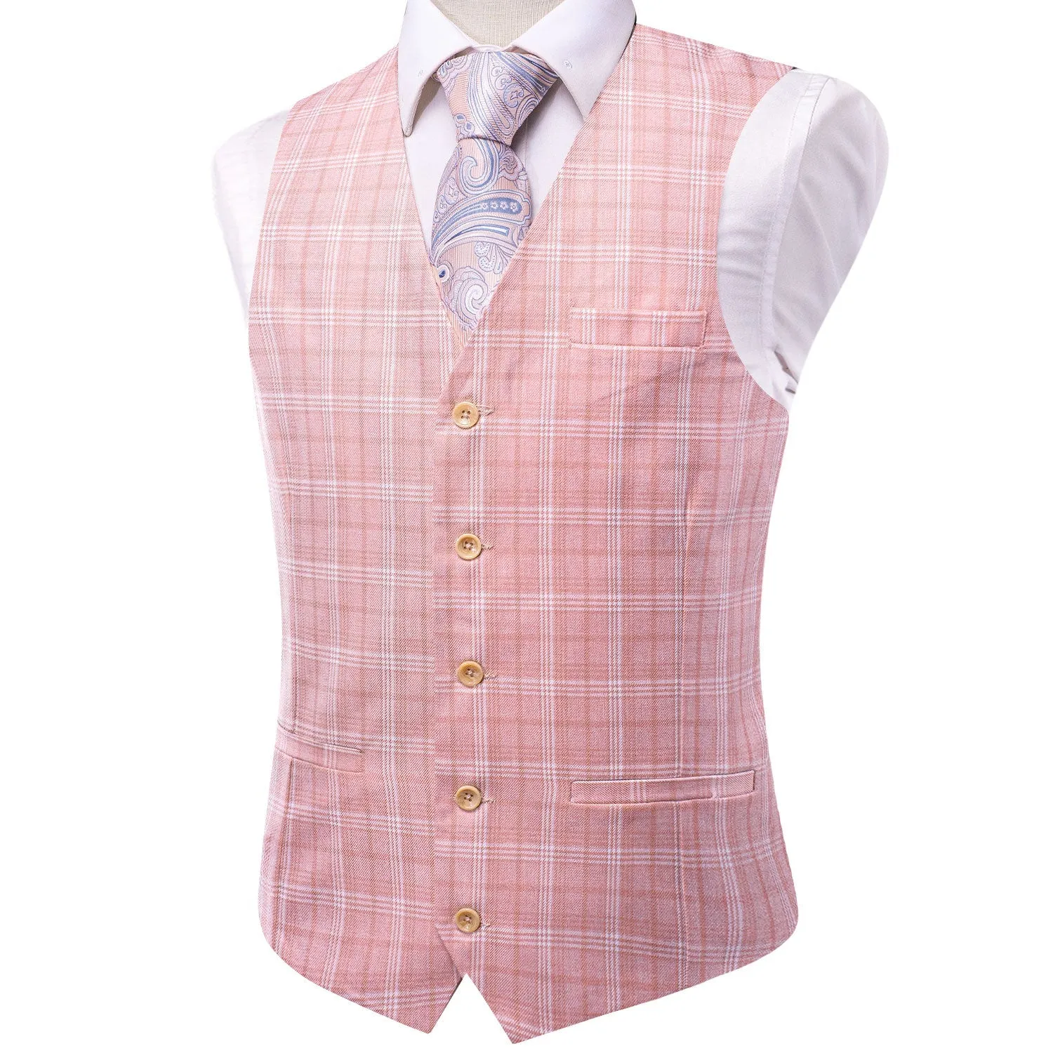 Pink White Plaid Splicing Jacquard Men's Vest