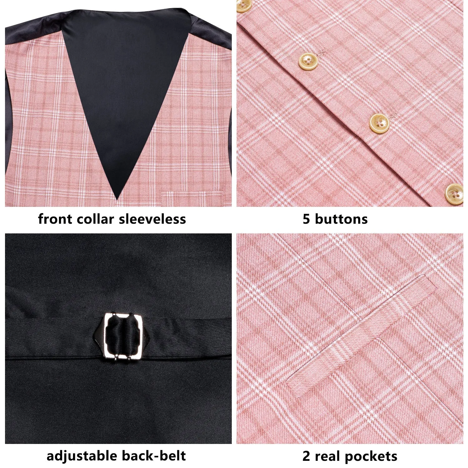 Pink White Plaid Splicing Jacquard Men's Vest