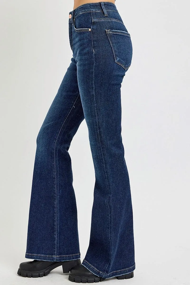 RISEN Full Size High Rise Flare denim Jeans with Pockets