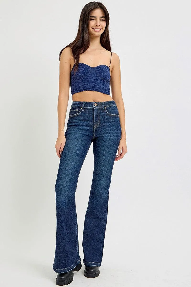 RISEN Full Size High Rise Flare denim Jeans with Pockets