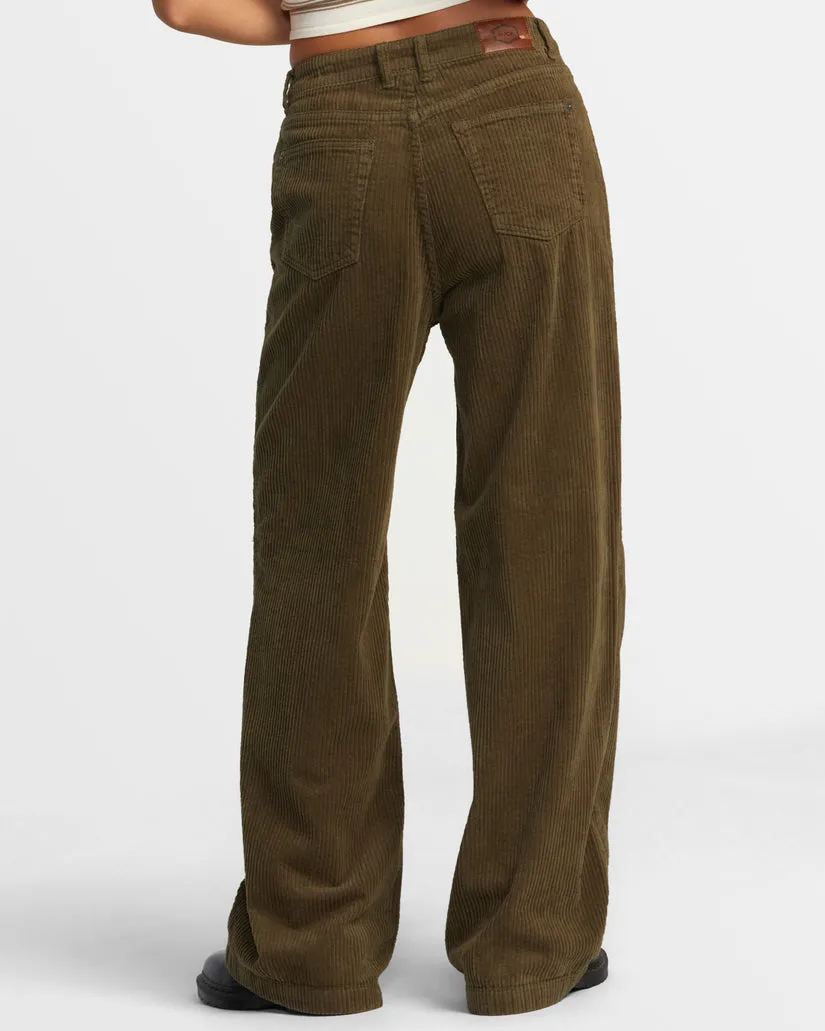 RVCA COCO CORDUROY WIDE LEG PANTS - DARK OLIVE