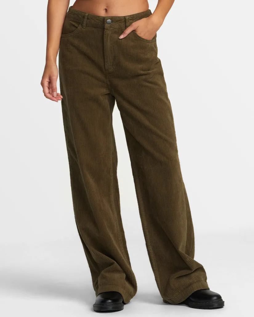 RVCA COCO CORDUROY WIDE LEG PANTS - DARK OLIVE