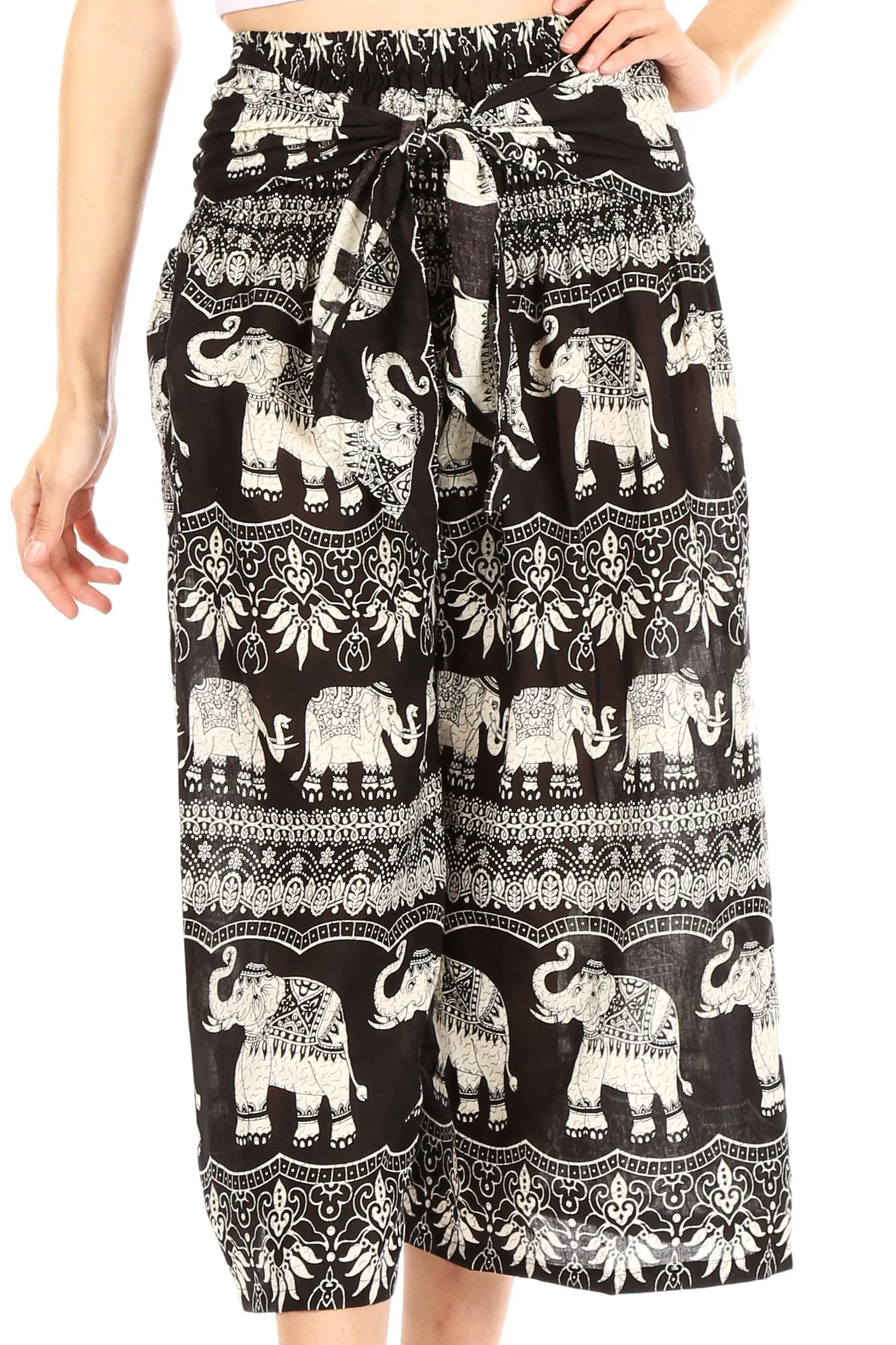 Sakkas Lilja Women's Loose Wide Leg Printed Elephant Pants Elastic Waist w/Pockets