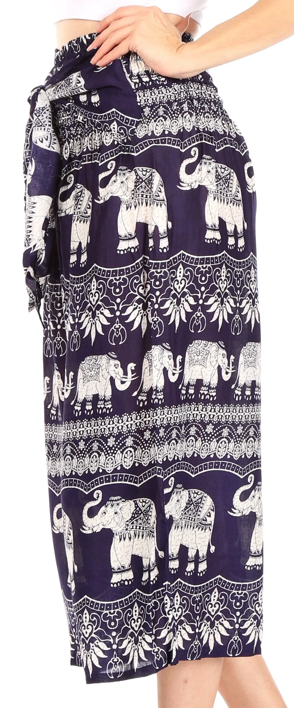 Sakkas Lilja Women's Loose Wide Leg Printed Elephant Pants Elastic Waist w/Pockets