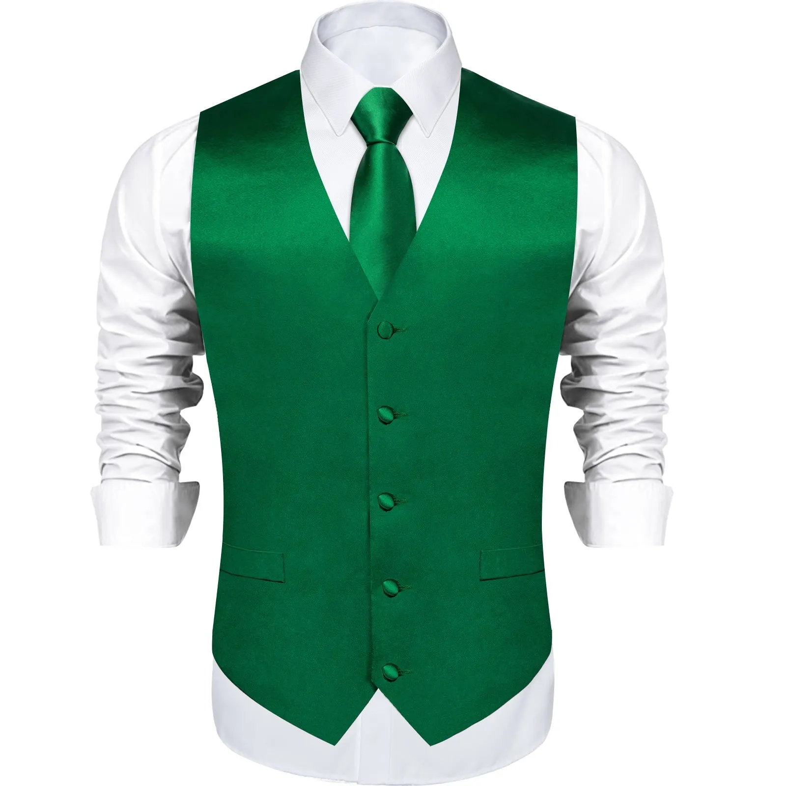 Satin Green Solid Men's Vest Tie Set