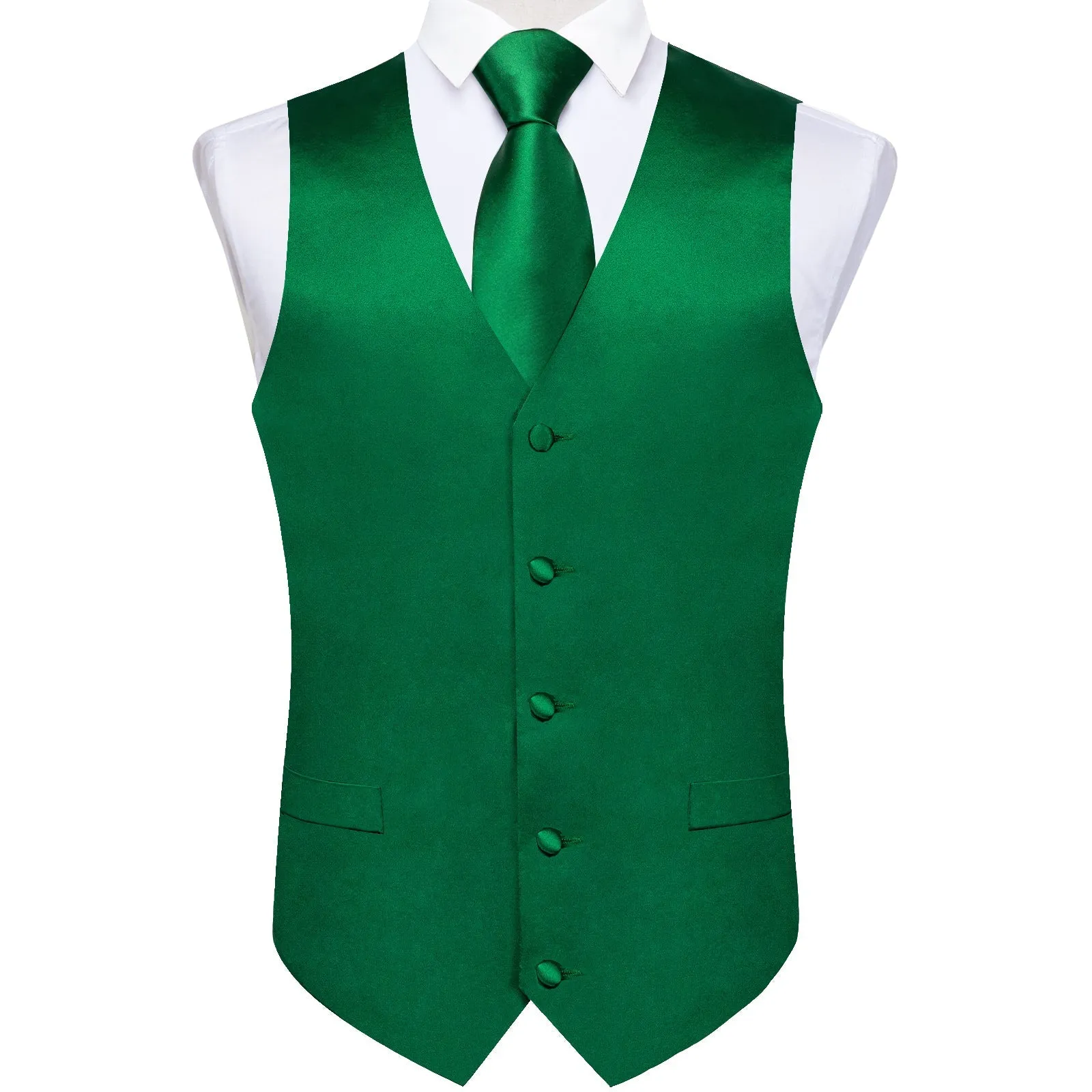 Satin Green Solid Men's Vest Tie Set