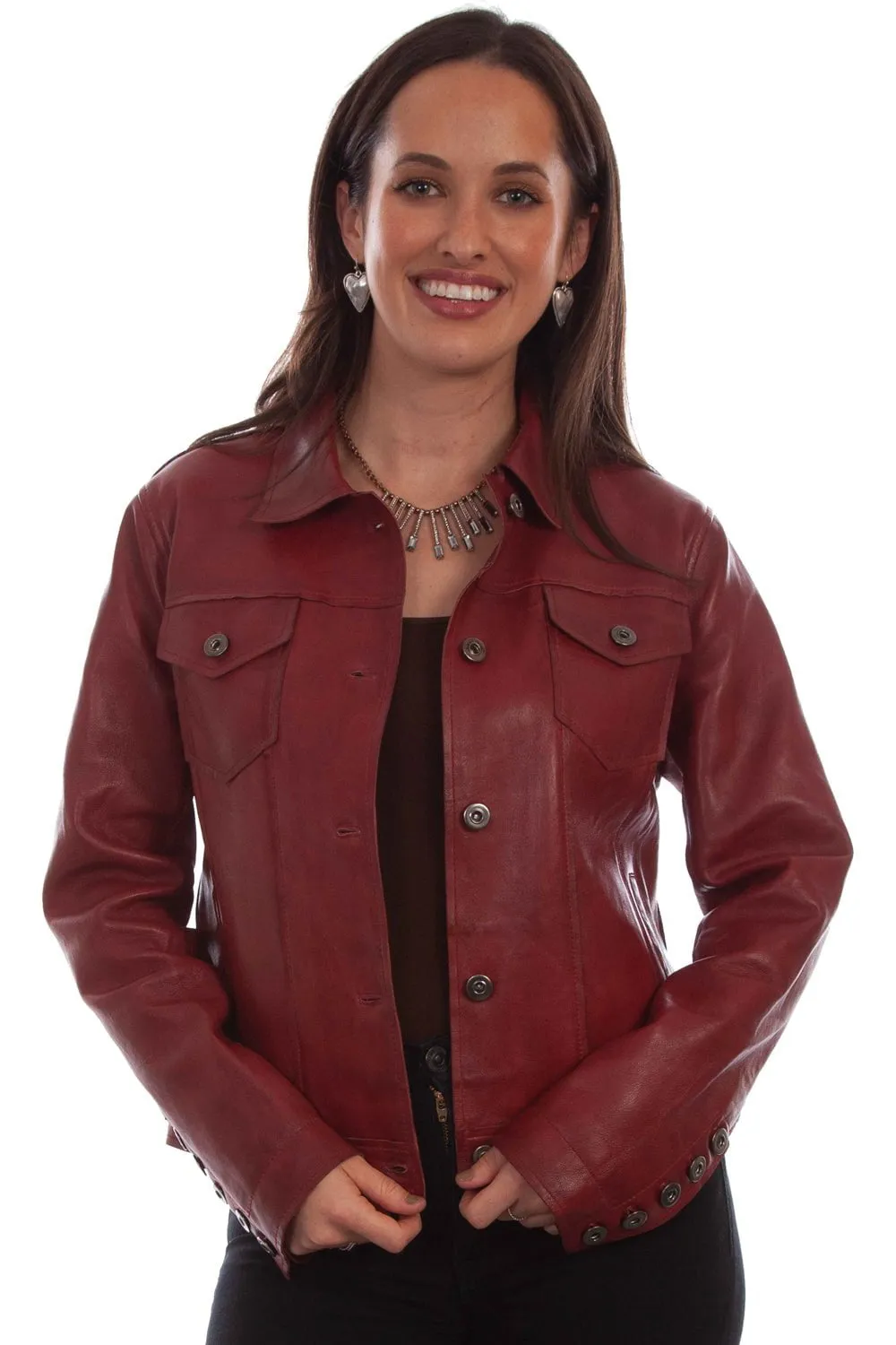 Scully Womens Red Lamb Leather Easy Fit Jacket M