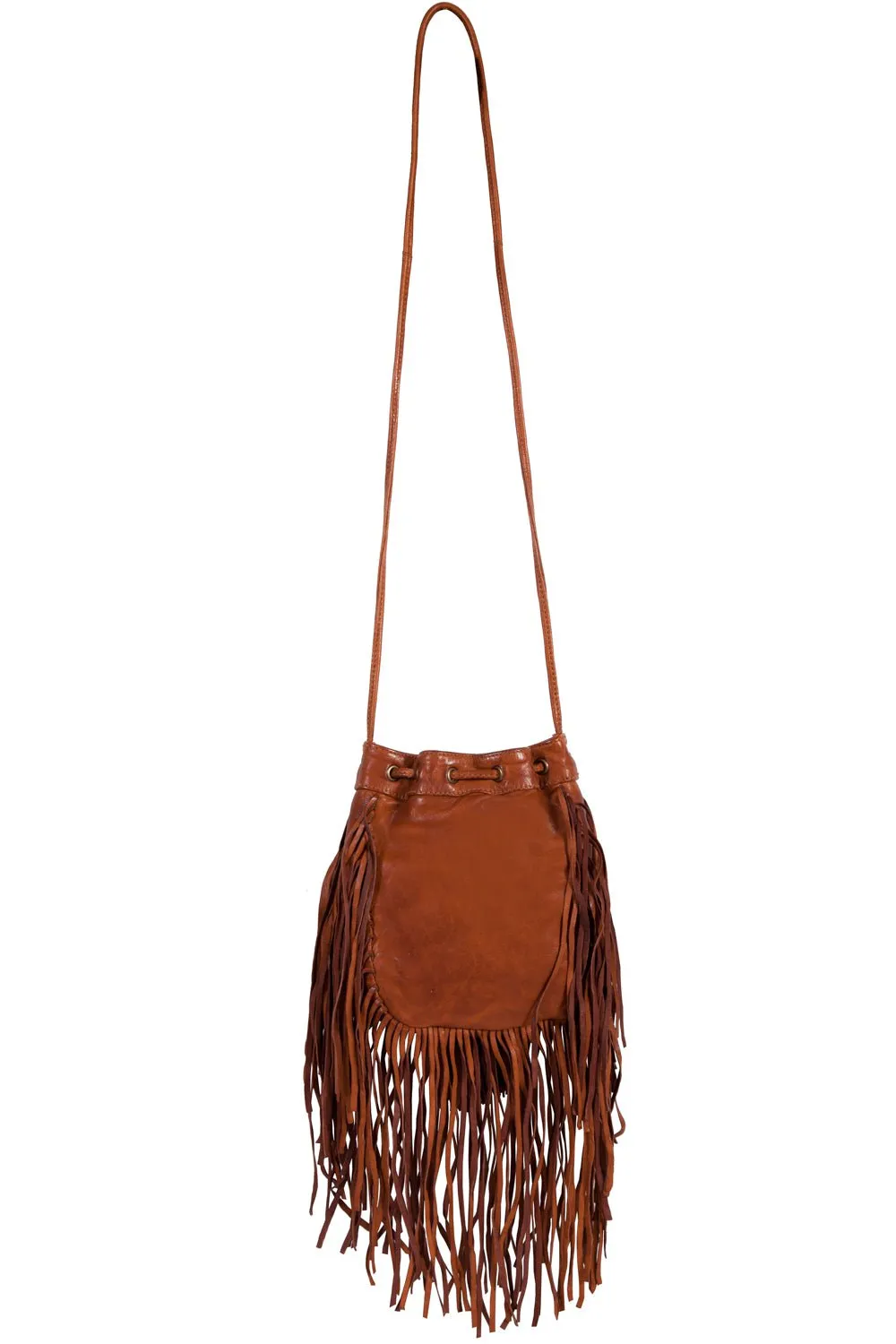 Scully Womens Tan Leather Cinch Tie Tassel Handbag