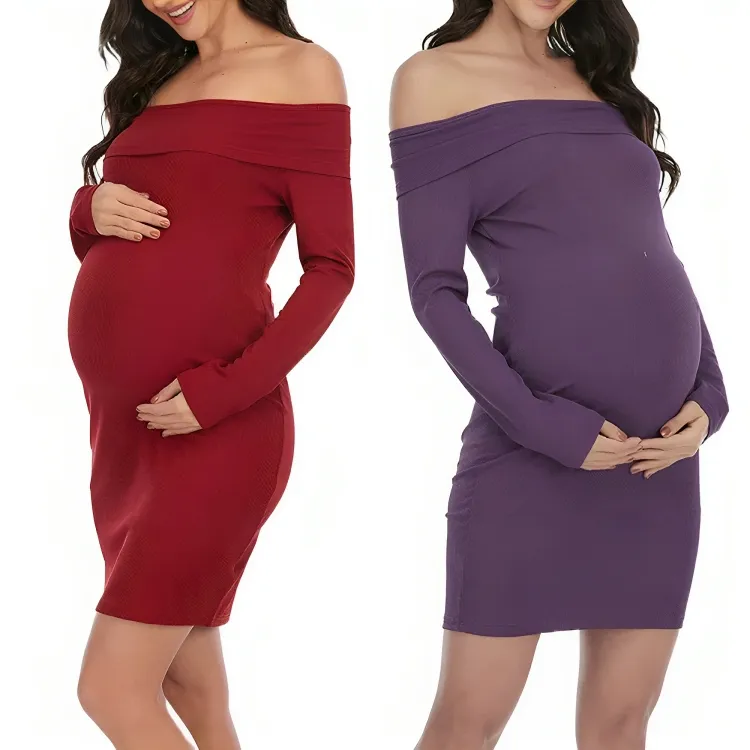 Shoulderless Maternity Casual Dress