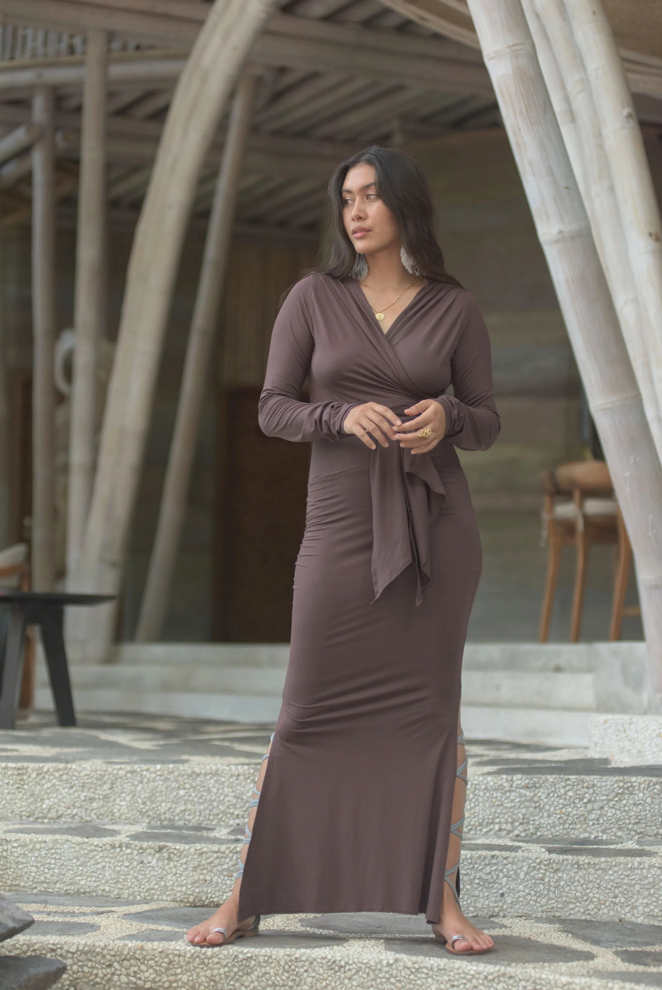 SIDE SLIT SKIRT BROWN