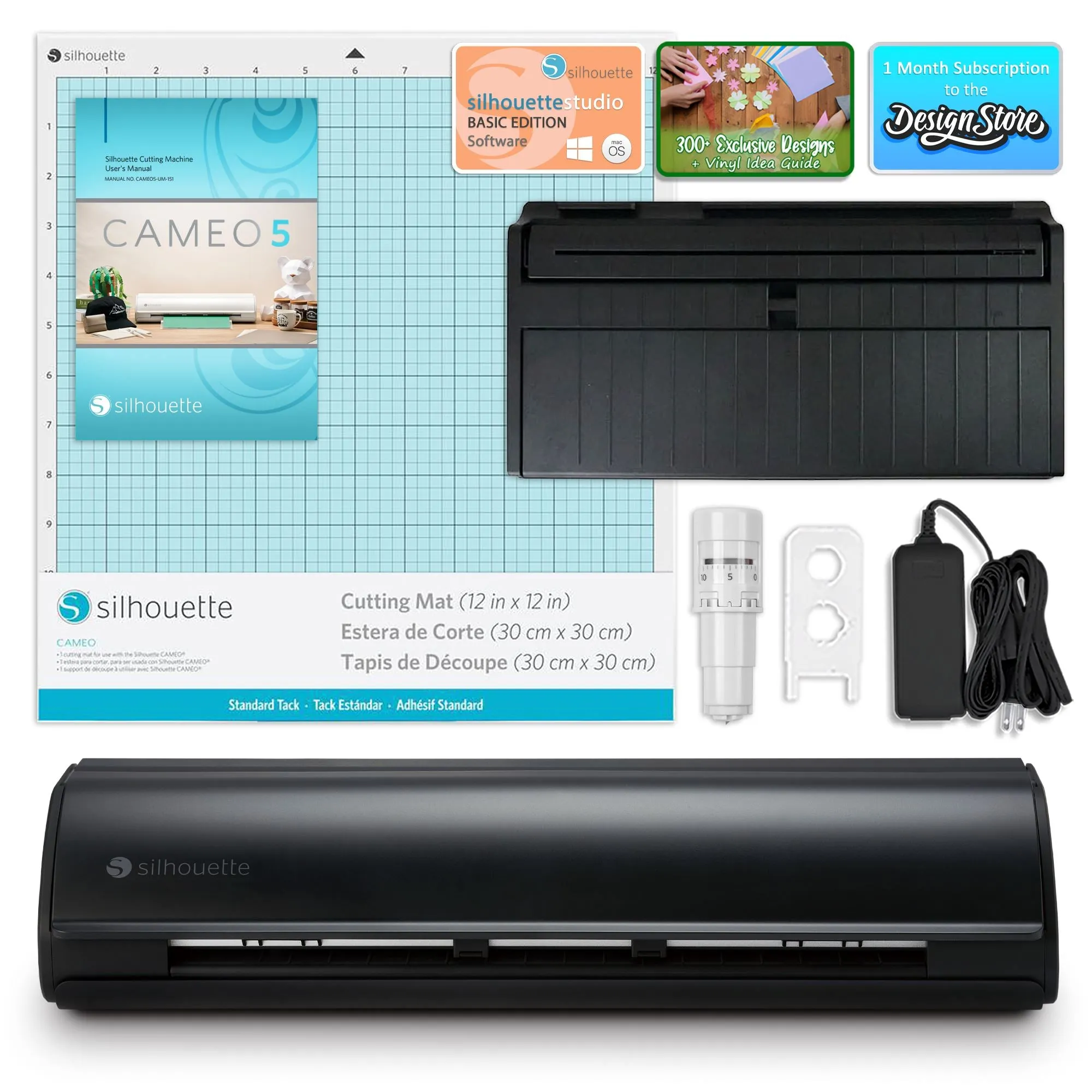 Silhouette Black Cameo 5 w/ Advanced Blade Pack, 38 Oracal Sheets, Siser HTV