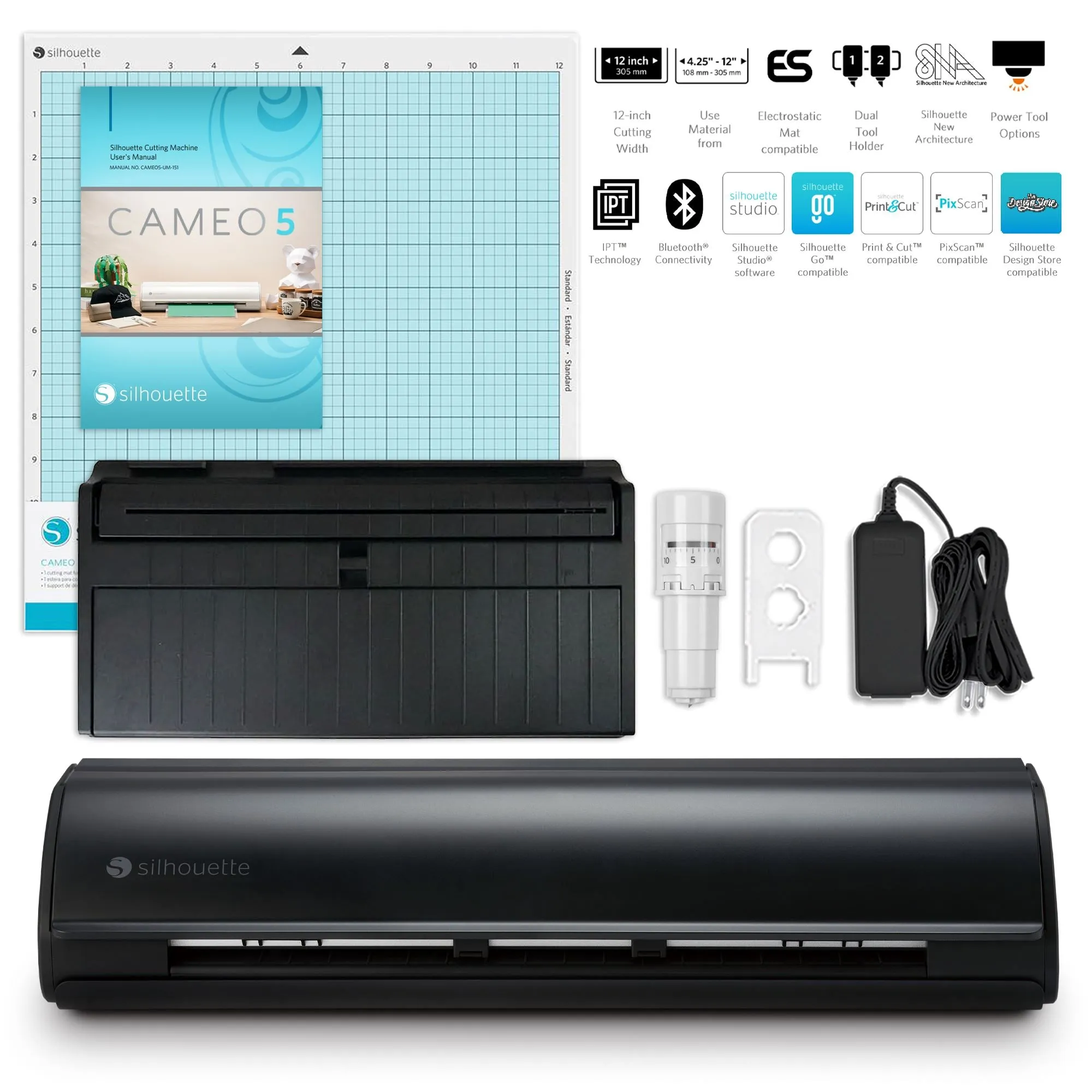 Silhouette Black Cameo 5 w/ Advanced Blade Pack, 38 Oracal Sheets, Siser HTV