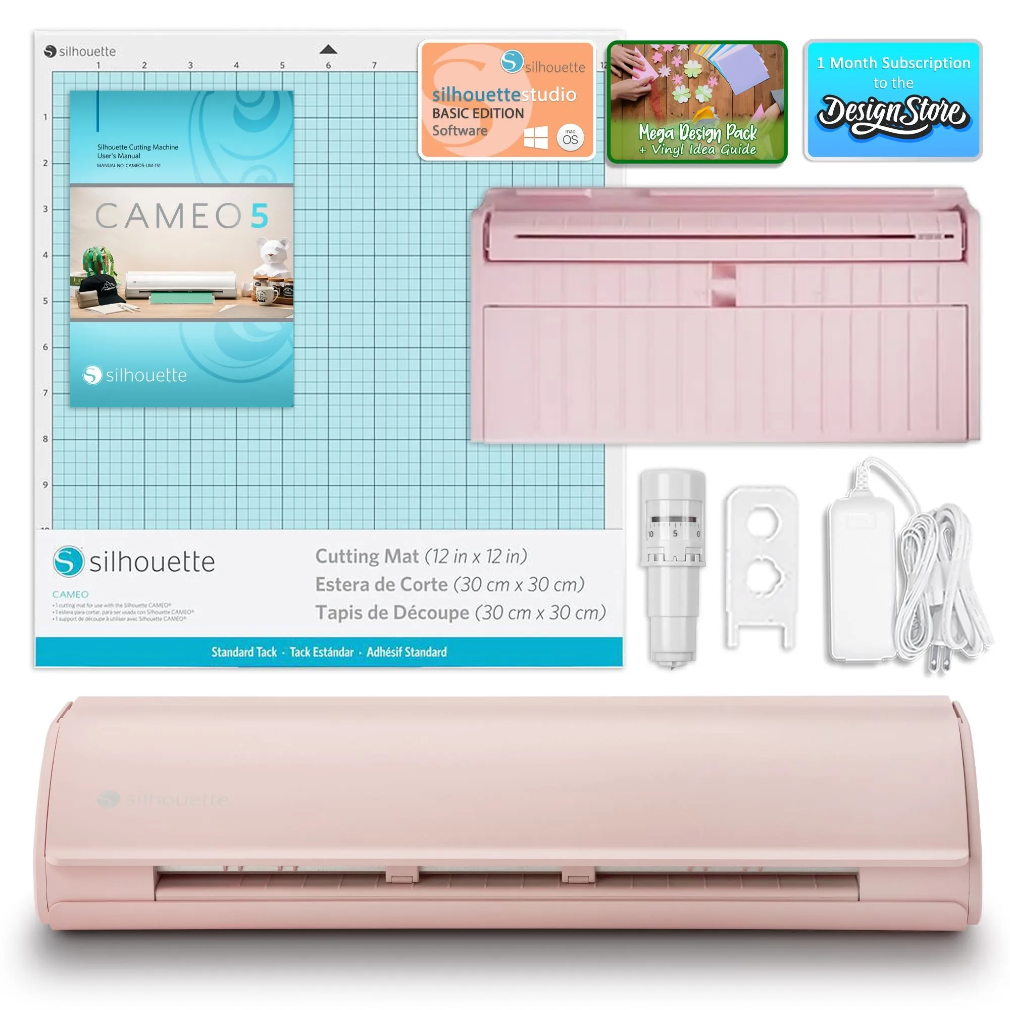 Silhouette Pink Cameo 5 w/ 15" x 15" Navy Heat Press & Siser HTV