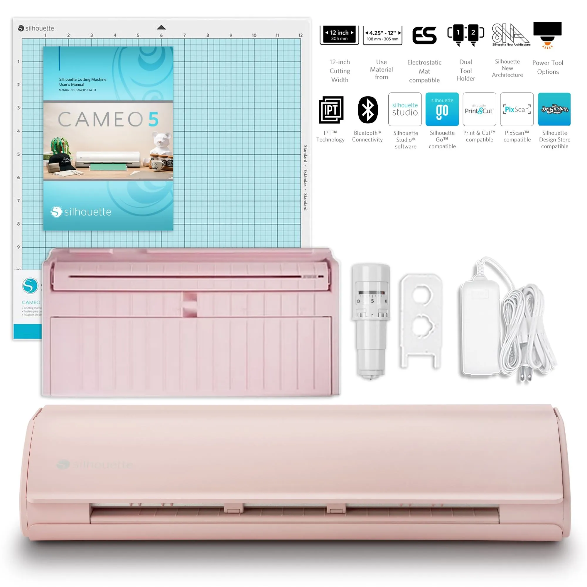 Silhouette Pink Cameo 5 w/ 64 Oracal Vinyl Sheets, Blades, Tools, Guides