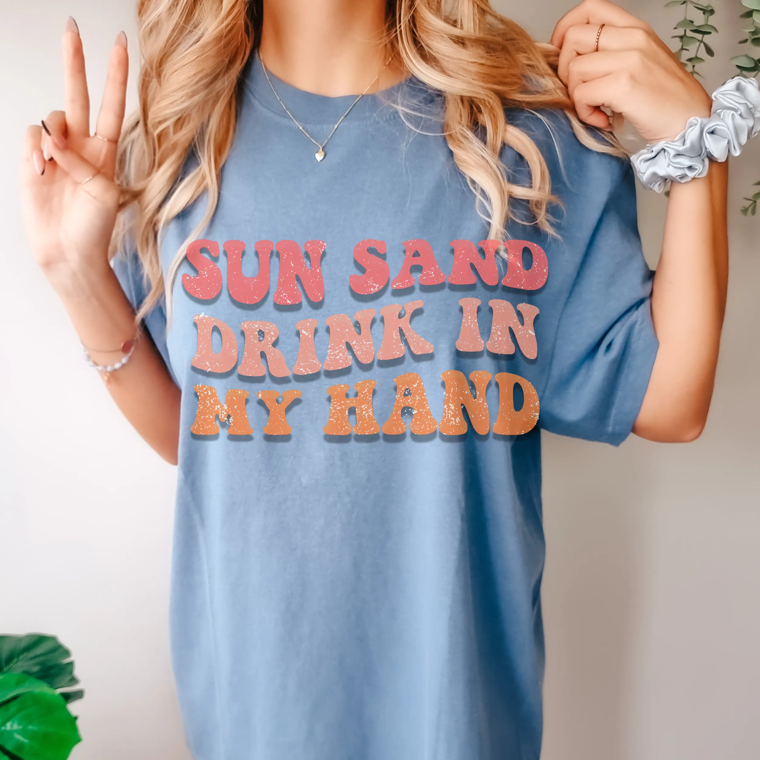 Summer Sun, Sand, Drink In My Hand Comfort Colors® Unisex Garment-Dyed T-shirt in Six Pretty Spring or Summer Colors Beach Trip T-Shirt