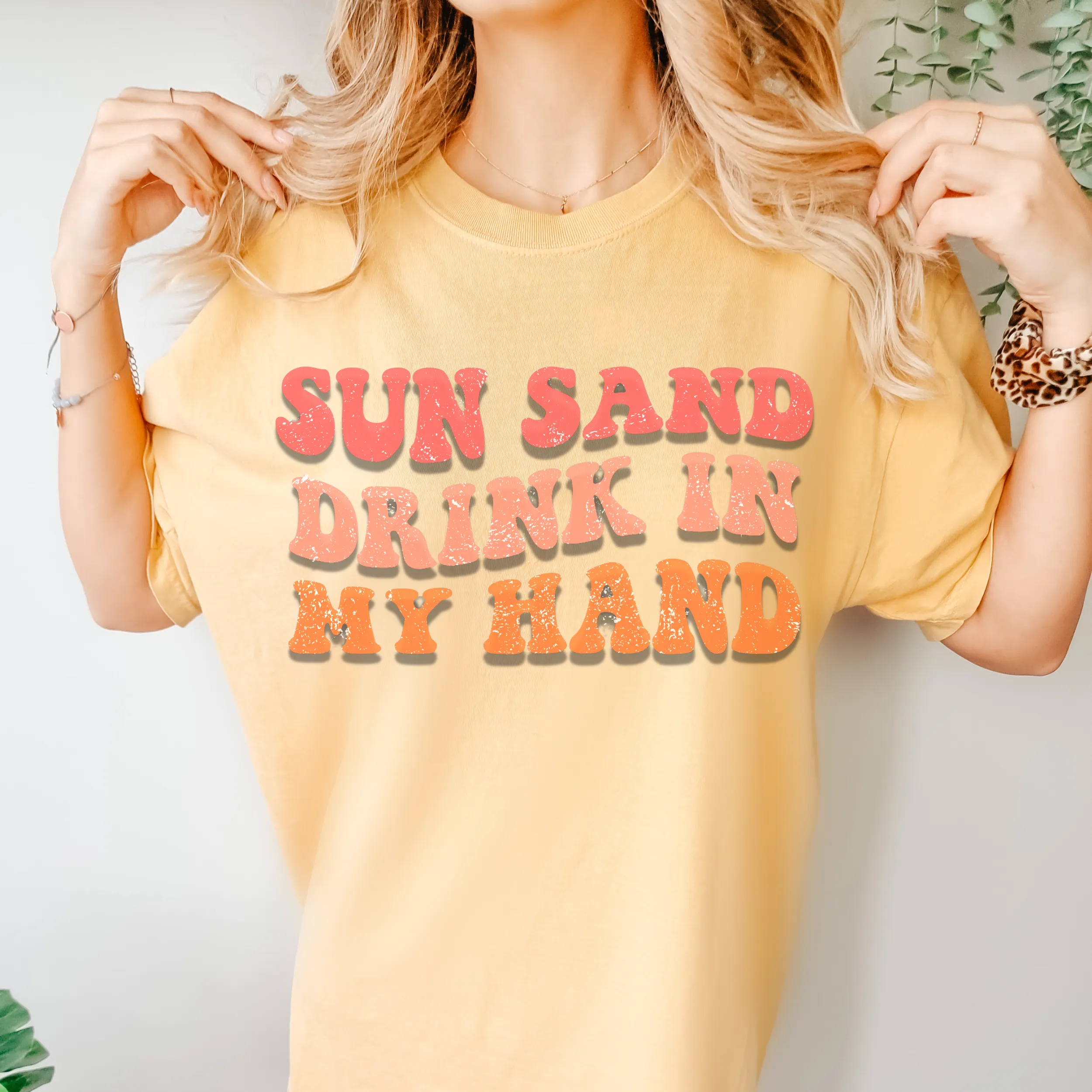 Summer Sun, Sand, Drink In My Hand Comfort Colors® Unisex Garment-Dyed T-shirt in Six Pretty Spring or Summer Colors Beach Trip T-Shirt