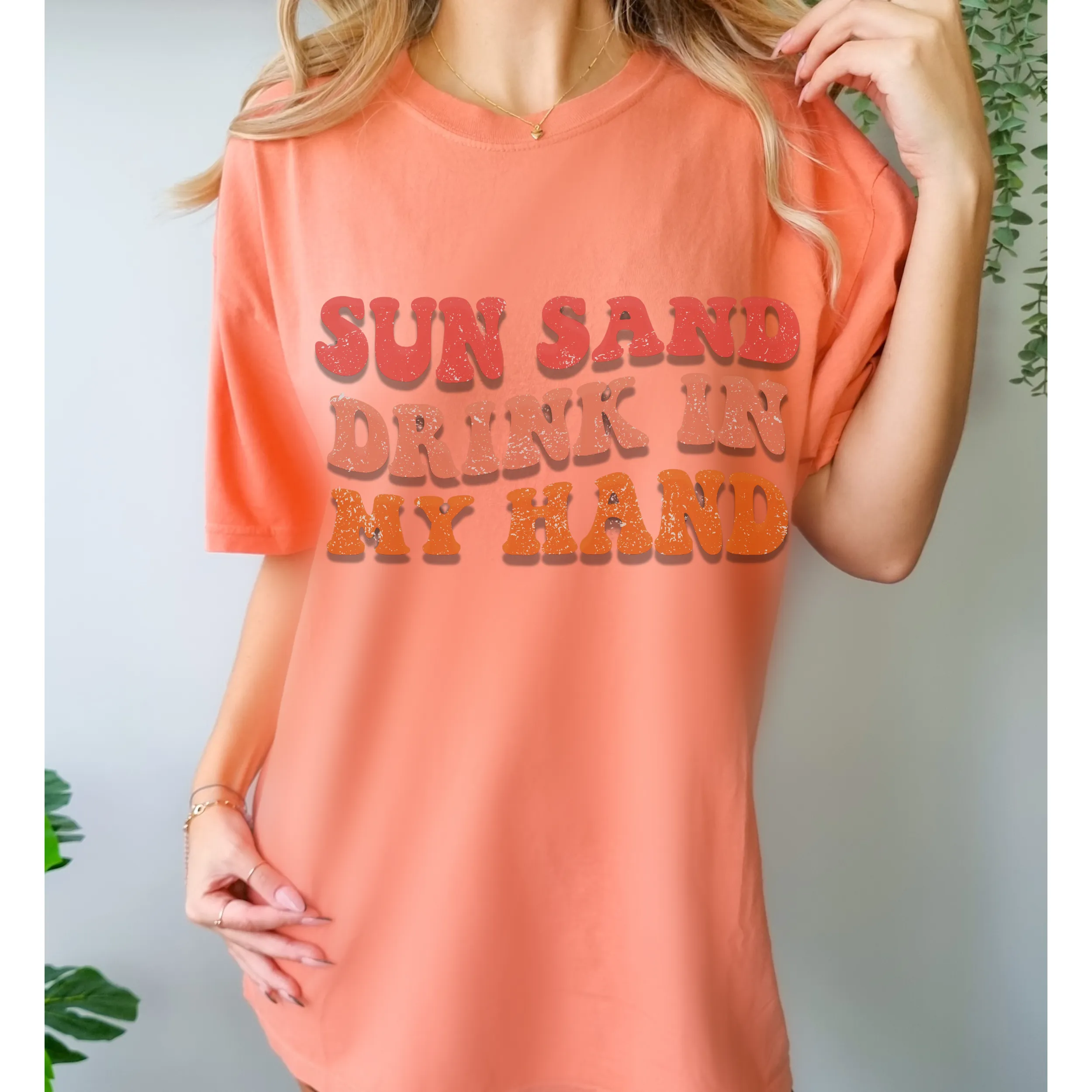 Summer Sun, Sand, Drink In My Hand Comfort Colors® Unisex Garment-Dyed T-shirt in Six Pretty Spring or Summer Colors Beach Trip T-Shirt