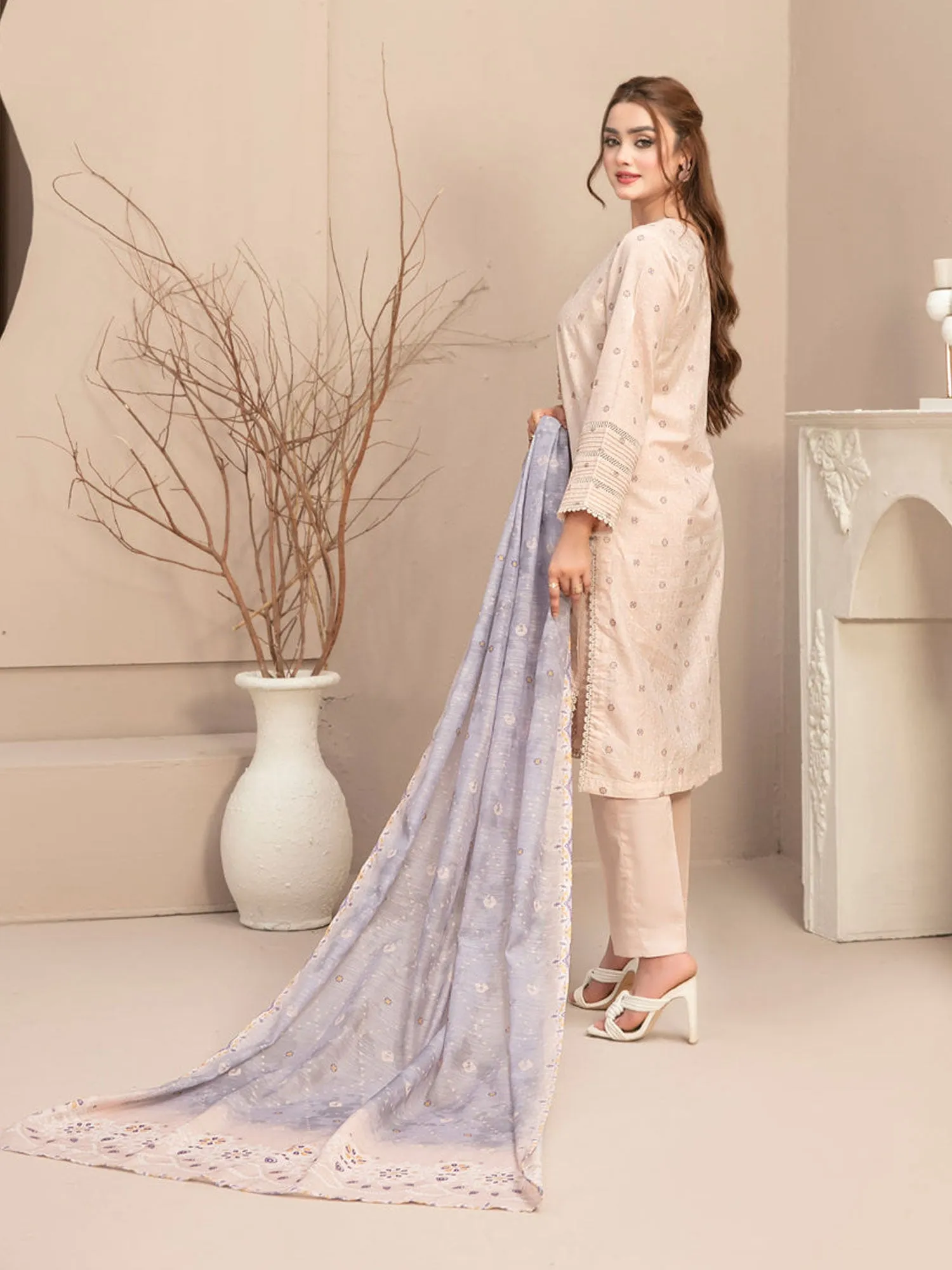 Tawakkal "Mismah" Embroidered Broshia Lawn Suit (D2750) - Creamish-Pink