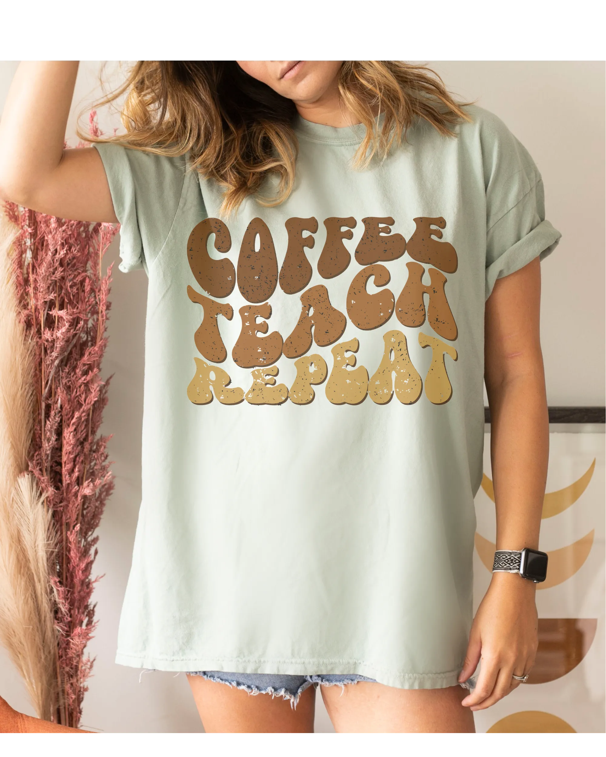 Teacher's Coffee Teach Repeat Comfort Colors® T-Shirt, Retro Funny Design T-Shirt