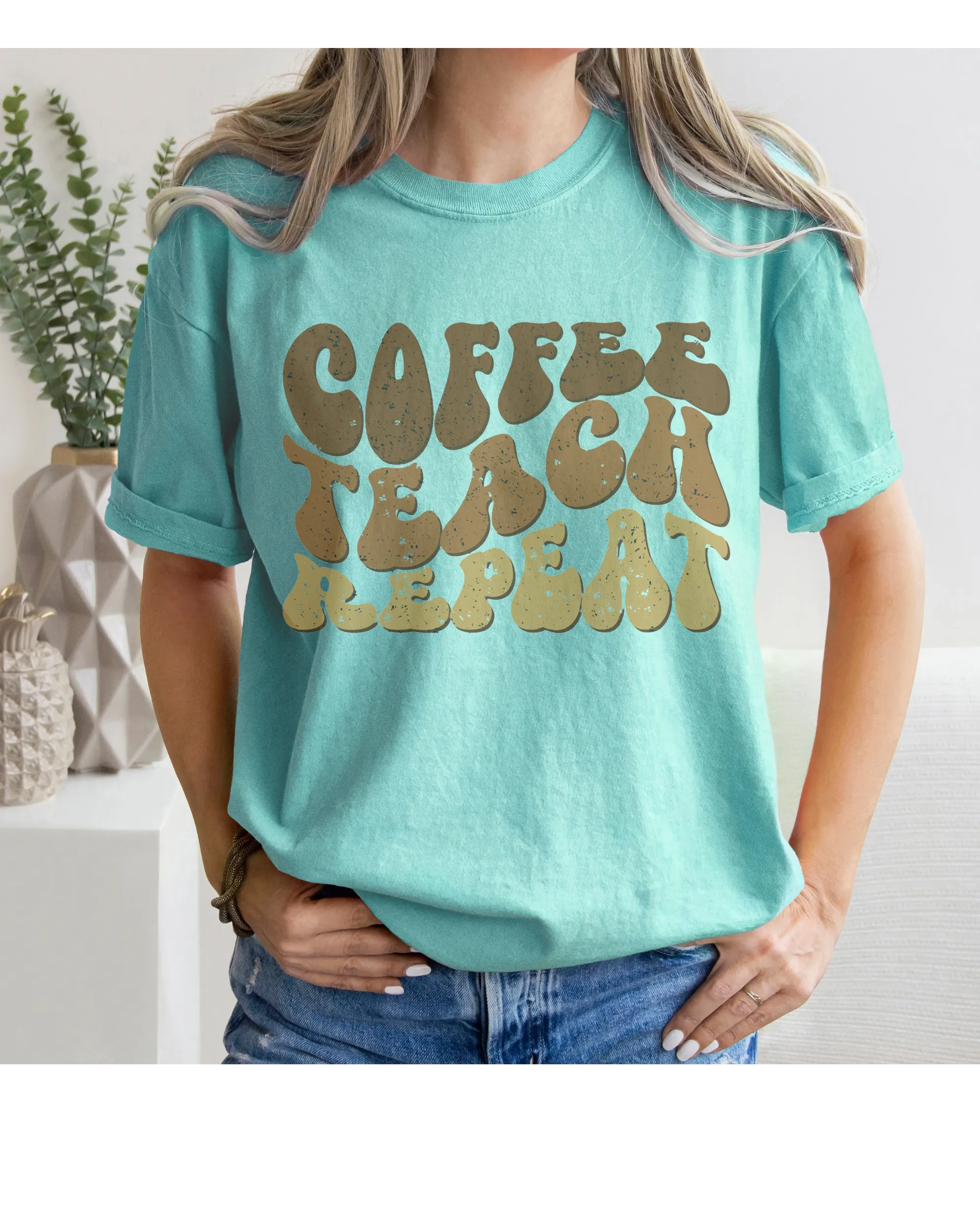 Teacher's Coffee Teach Repeat Comfort Colors® T-Shirt, Retro Funny Design T-Shirt