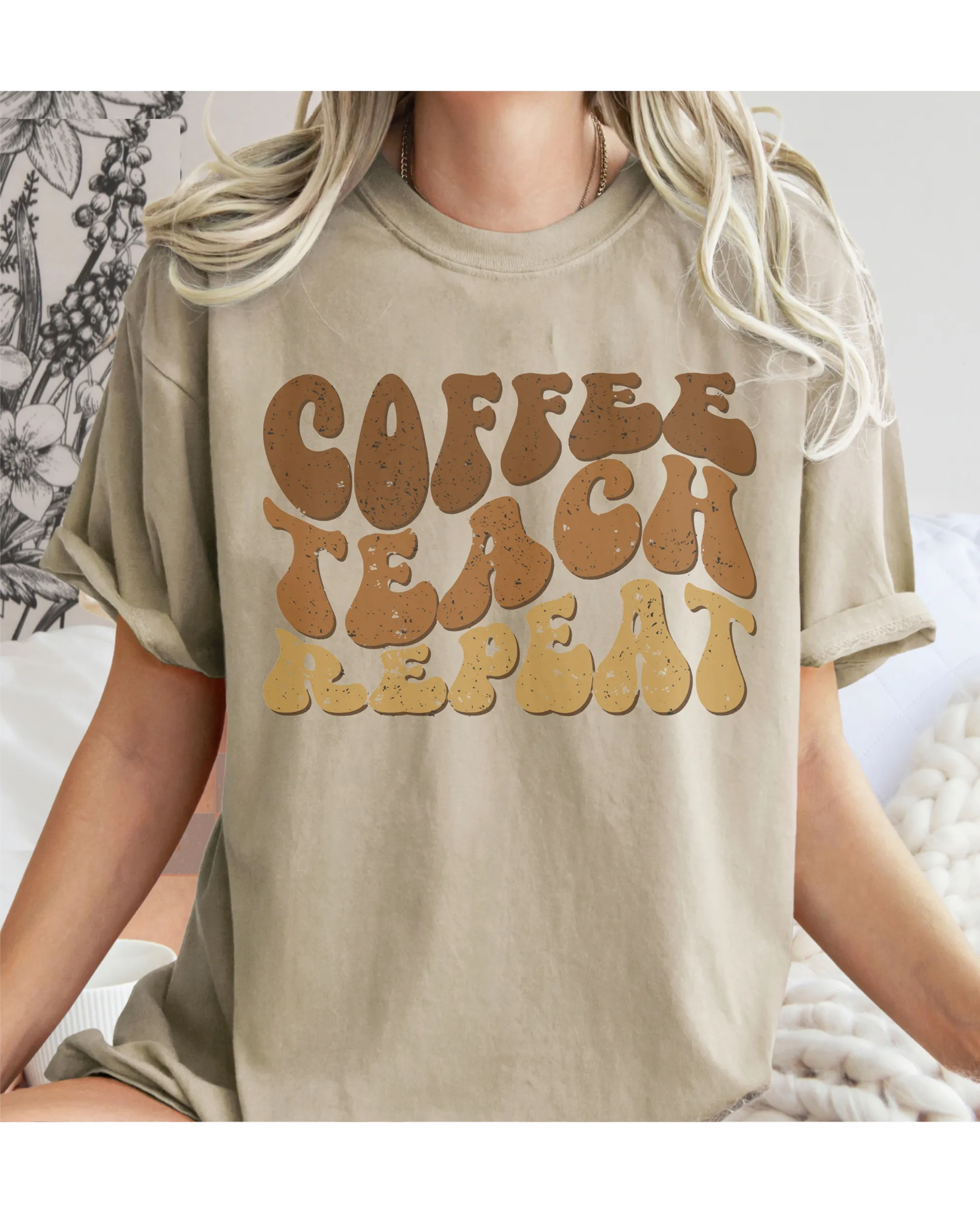 Teacher's Coffee Teach Repeat Comfort Colors® T-Shirt, Retro Funny Design T-Shirt