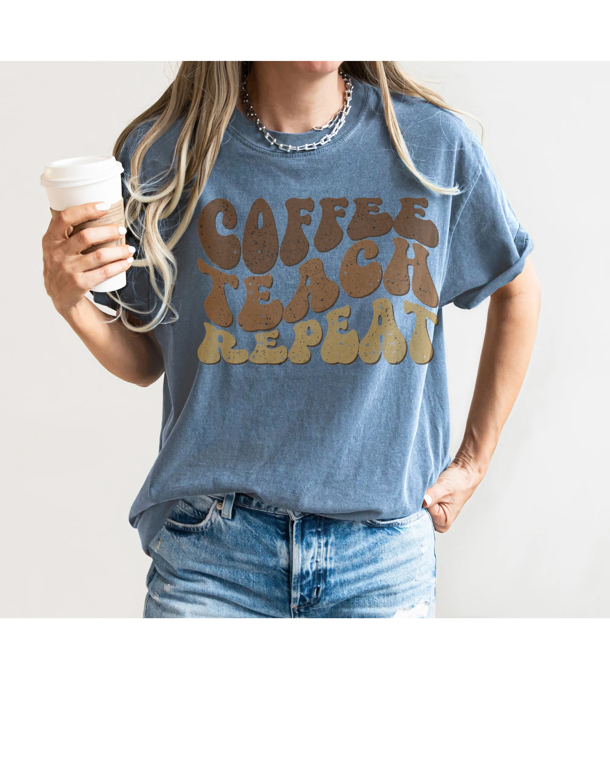 Teacher's Coffee Teach Repeat Comfort Colors® T-Shirt, Retro Funny Design T-Shirt