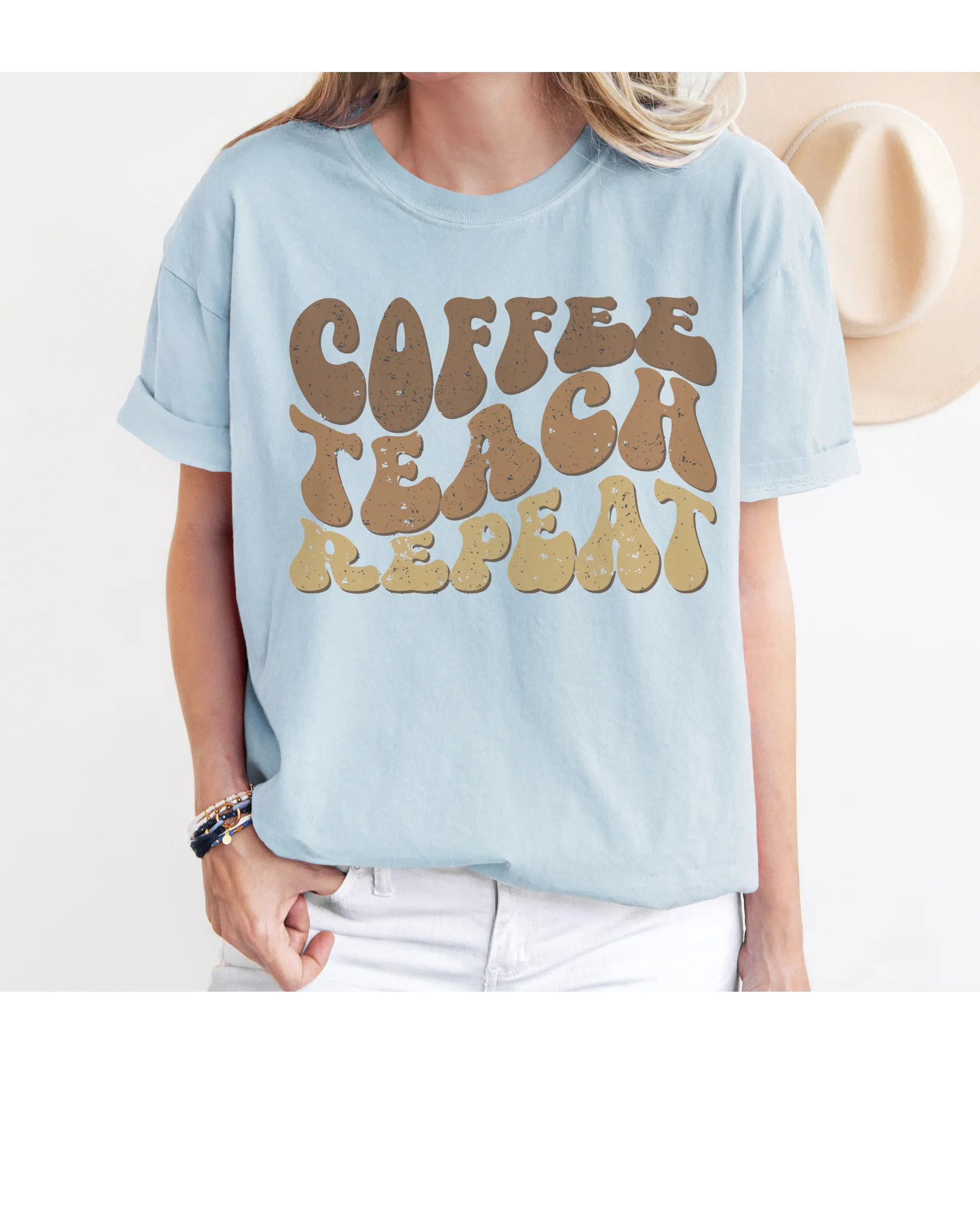 Teacher's Coffee Teach Repeat Comfort Colors® T-Shirt, Retro Funny Design T-Shirt