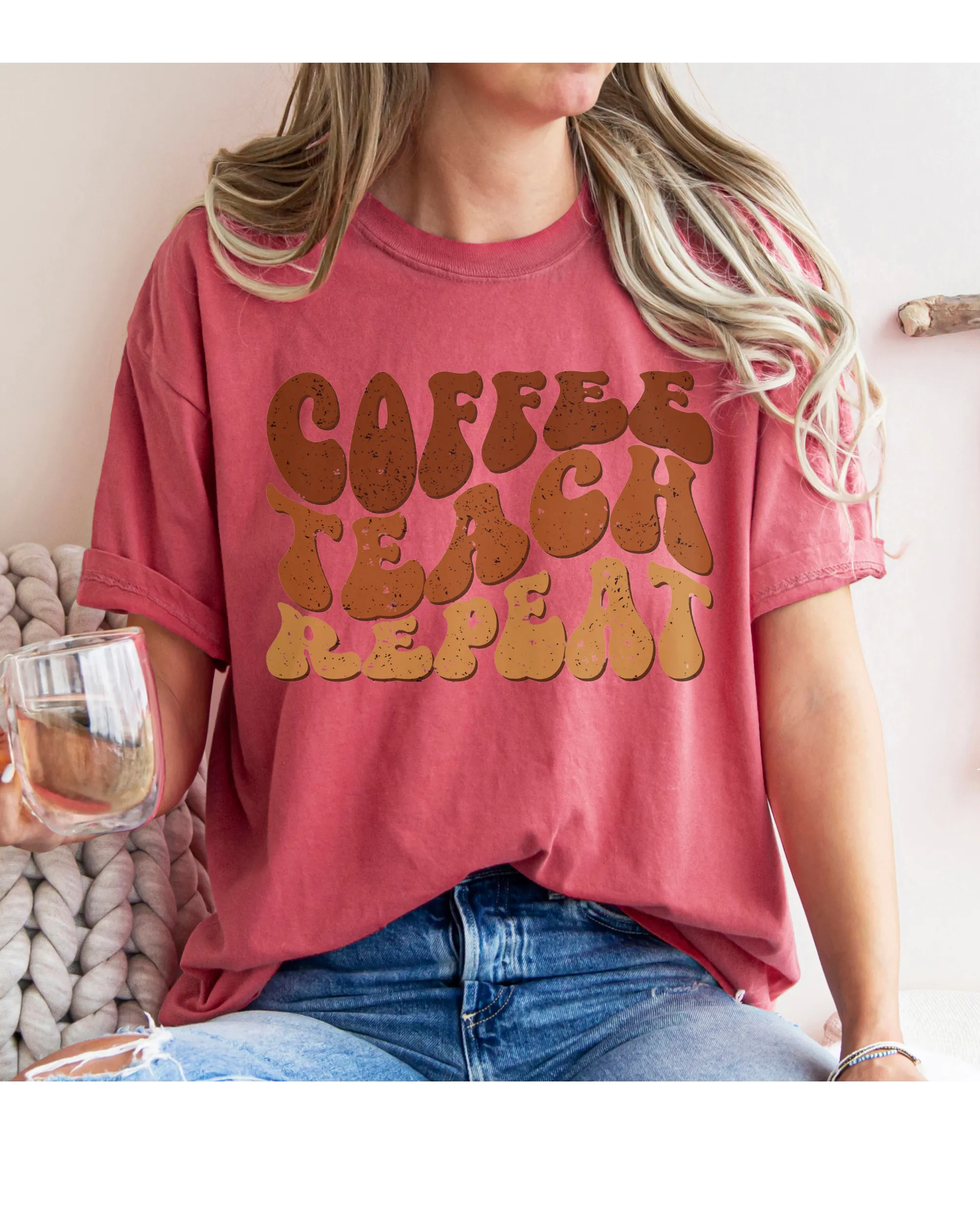 Teacher's Coffee Teach Repeat Comfort Colors® T-Shirt, Retro Funny Design T-Shirt