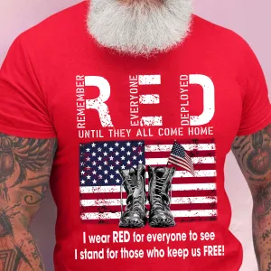 Teesdily | American Flag Military Boots Shirt, Red Until They All Come Home Red Tee Hoodie Sweatshirt Mug, Independence Day Gifts