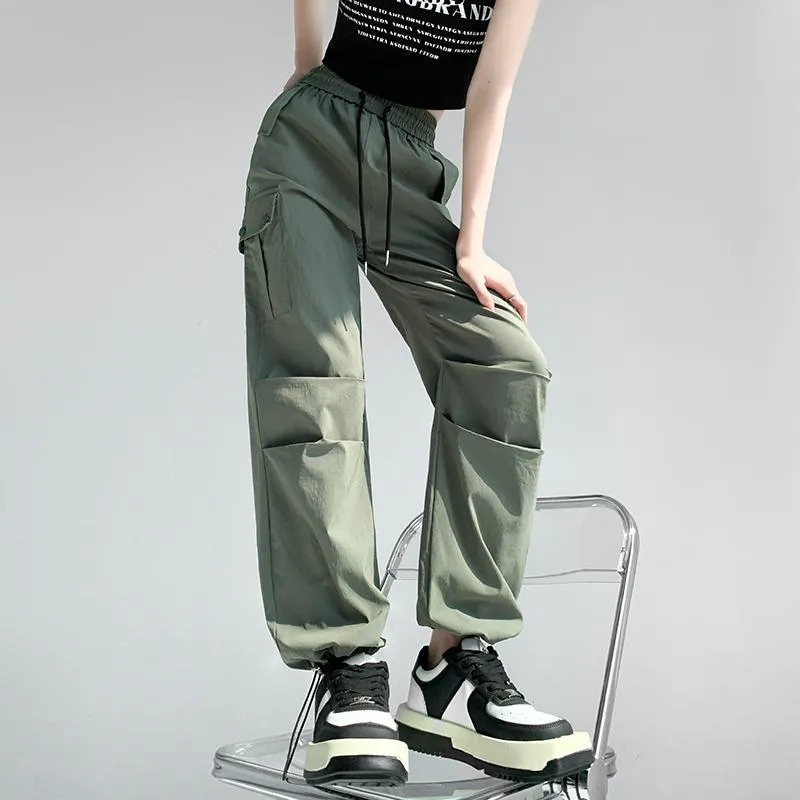 Thin Petite Drawstring Cuffs Straight Casual Loose Fit Quick-Drying Cargo Pants