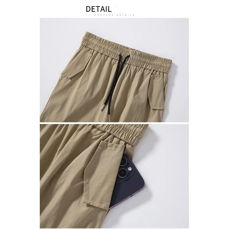 Thin Petite Drawstring Cuffs Straight Casual Loose Fit Quick-Drying Cargo Pants