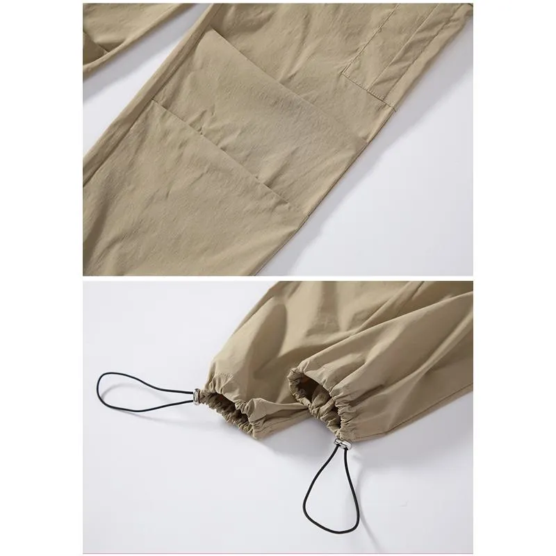 Thin Petite Drawstring Cuffs Straight Casual Loose Fit Quick-Drying Cargo Pants