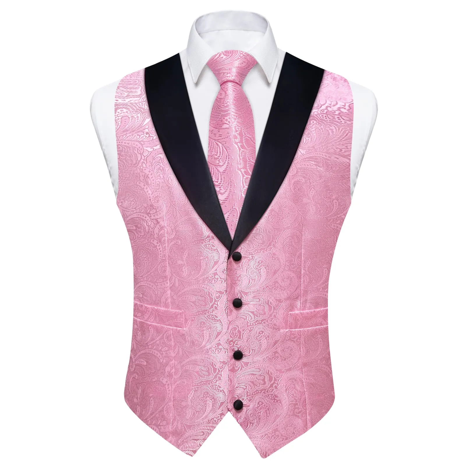 Ties2you Dress Vest Light Pink Floral Shawl Collar Silk Mens Waistcoat Tie Set