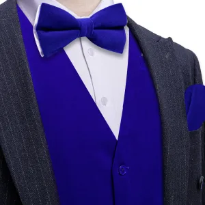 Ties2you Dress Vest Navy Blue Solid V-Neck Mens Suede Leather Vest Waistcoat Bow Tie Set