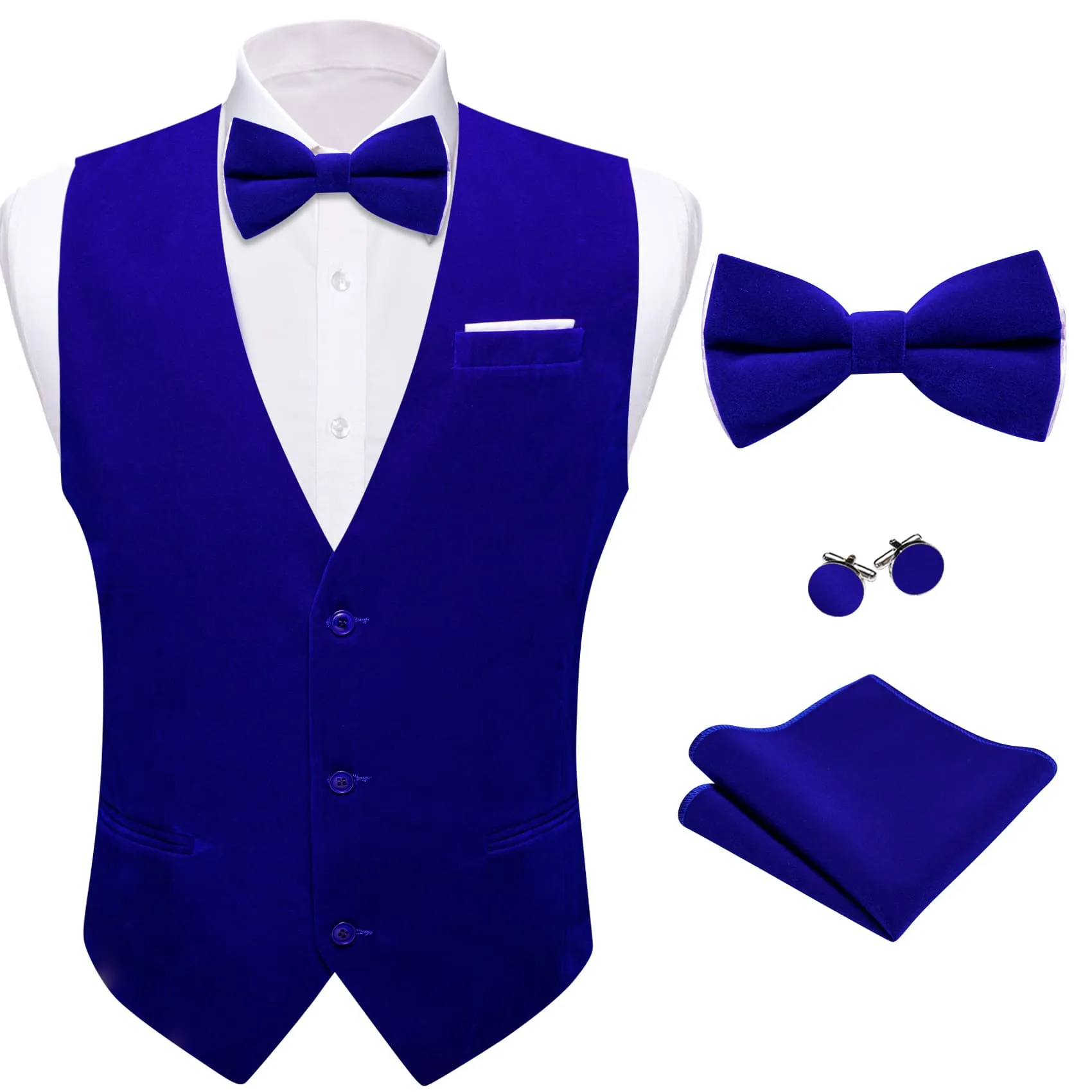 Ties2you Dress Vest Navy Blue Solid V-Neck Mens Suede Leather Vest Waistcoat Bow Tie Set