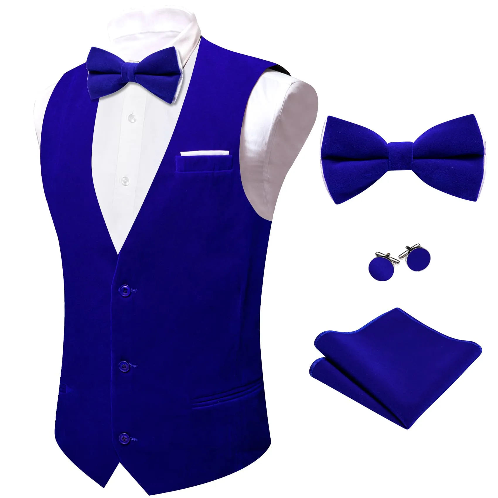 Ties2you Dress Vest Navy Blue Solid V-Neck Mens Suede Leather Vest Waistcoat Bow Tie Set