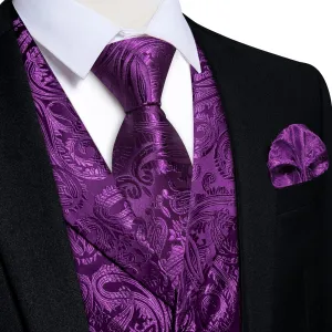 Ties2you Dress Vest Palatinate Purple Paisley Notched Collar Silk Mens Work Vest Tie Set