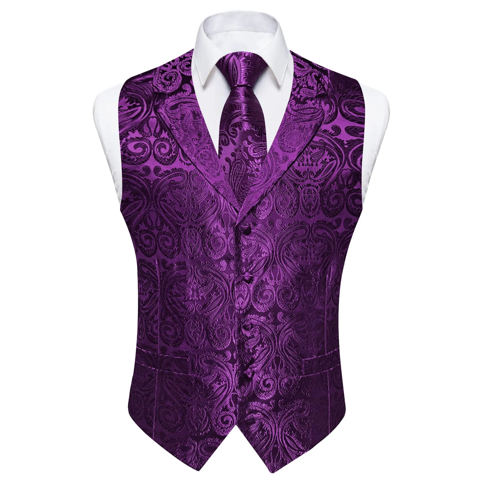 Ties2you Dress Vest Palatinate Purple Paisley Notched Collar Silk Mens Work Vest Tie Set