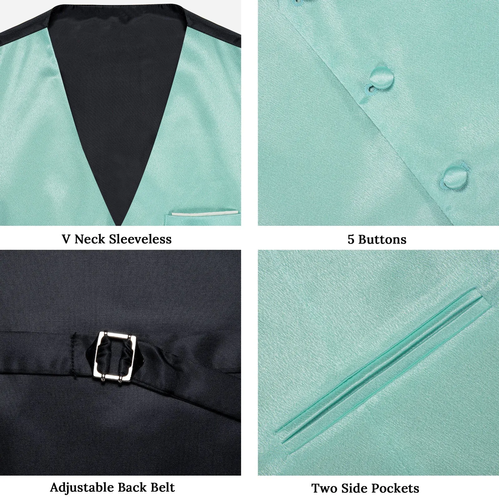 Ties2you Green Vest Solid Mint Green Shining Silk Formal Men's V-Neck Vest Hanky Cufflinks Tie Set