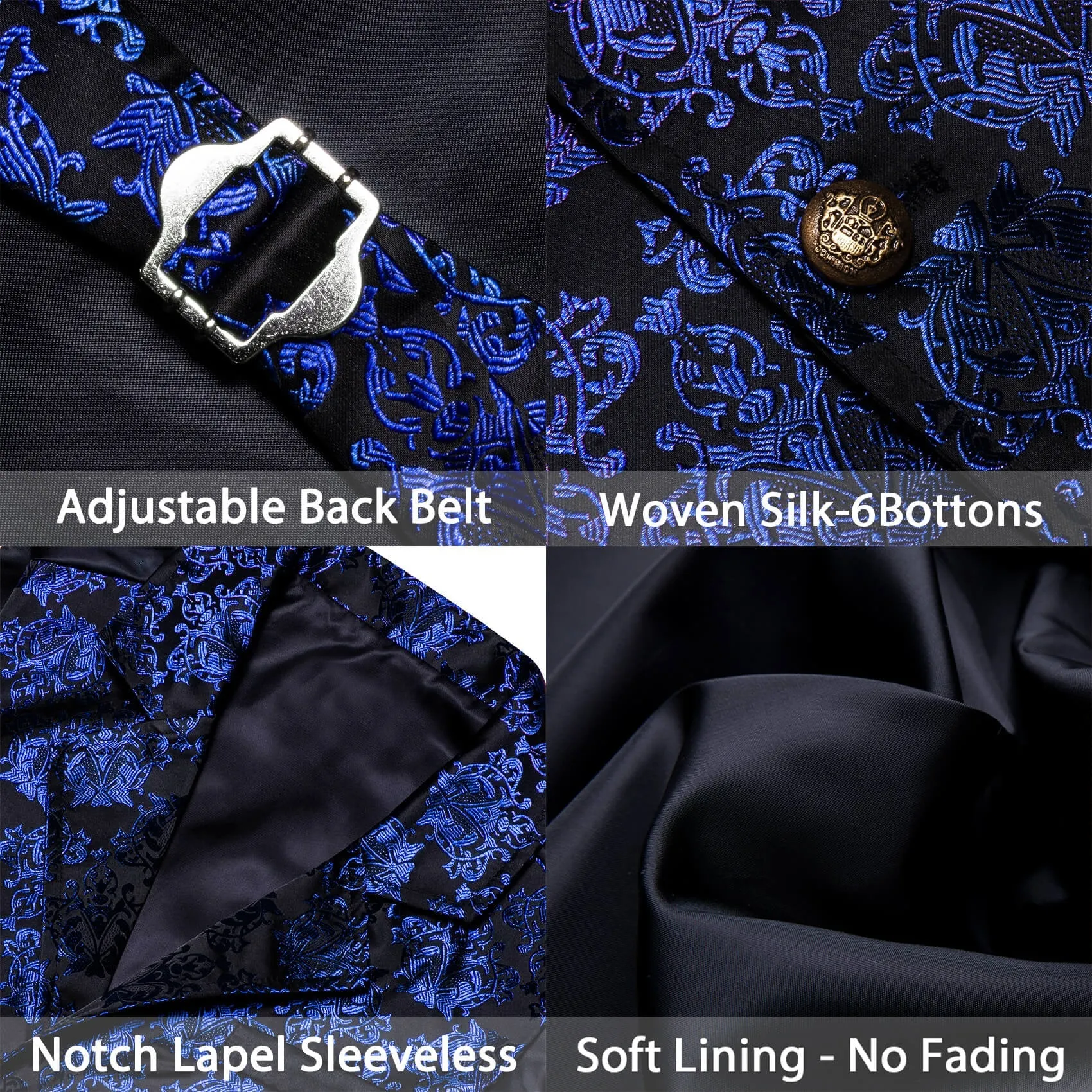 Ties2you Men's Vest Black Medium Blue Jacquard Floral Silk Suit Vest