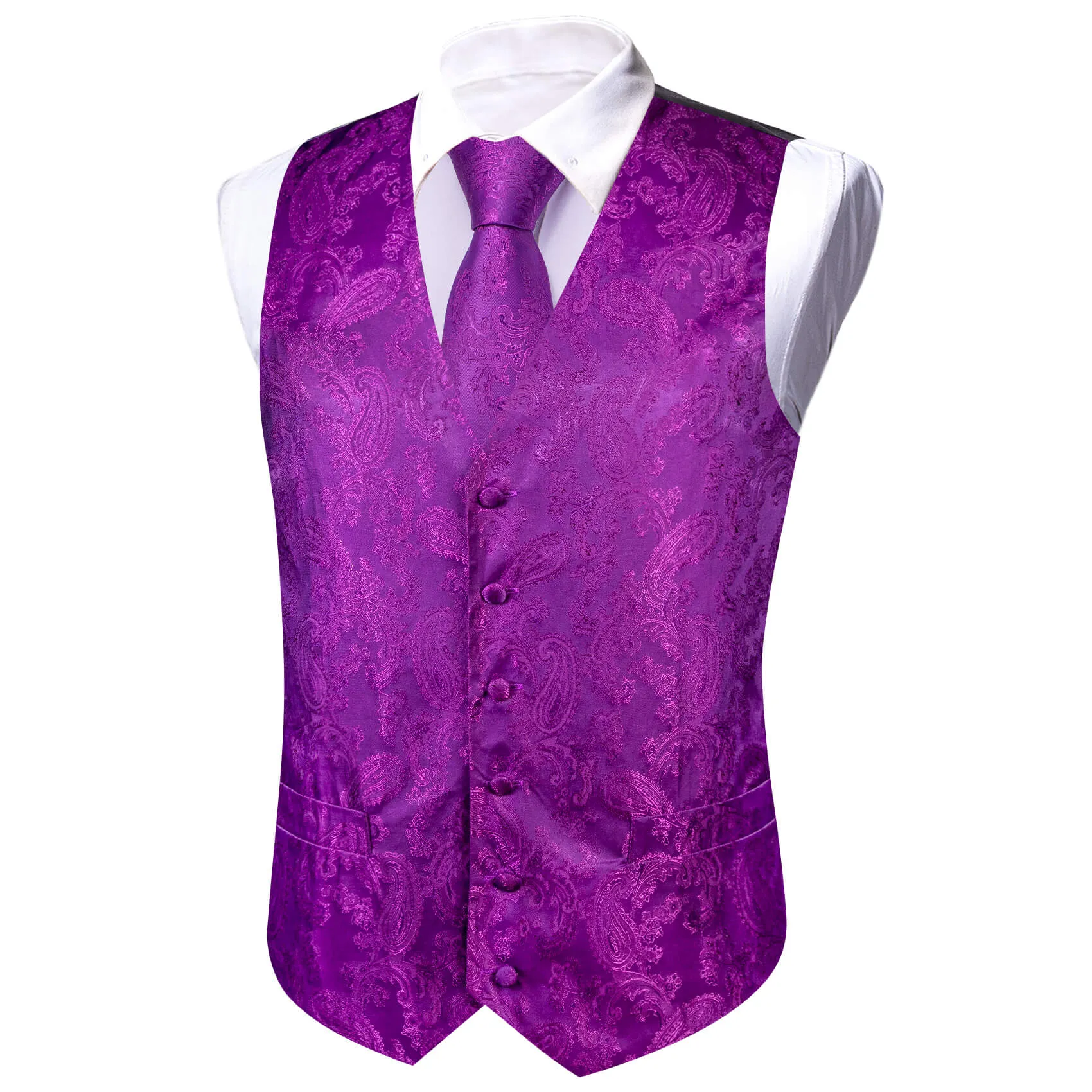 Ties2you Men's Vest Purple Paisley Silk Vest Tie Bow Tie Set 5PC