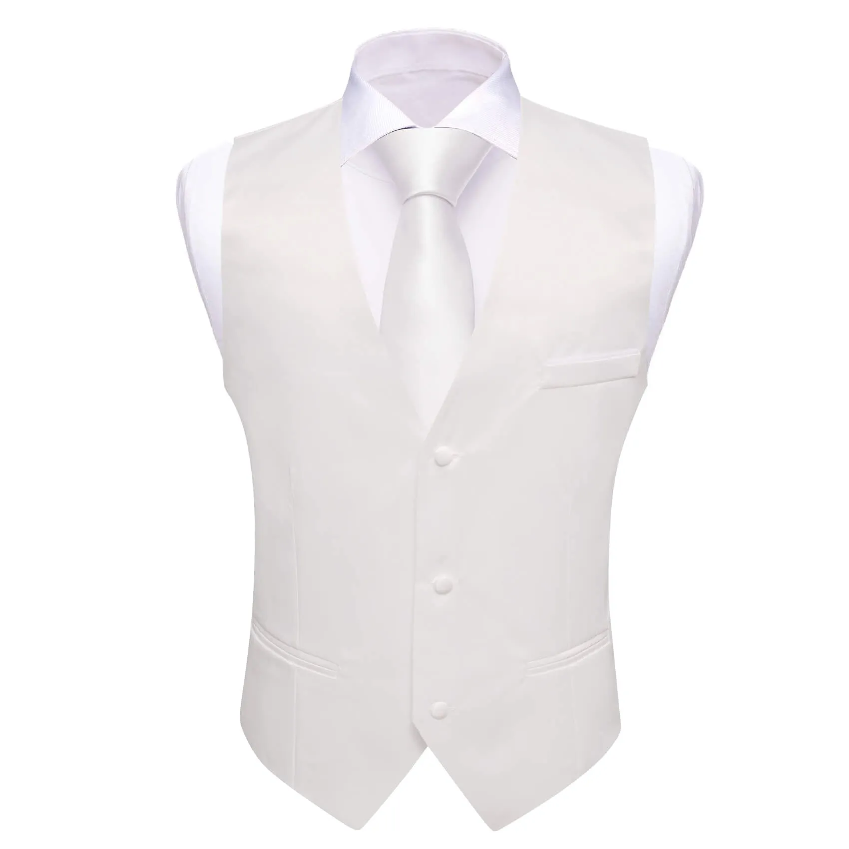 Ties2you Men's Work Vest Pearl White Silk Suit Vest Business Waistcoat