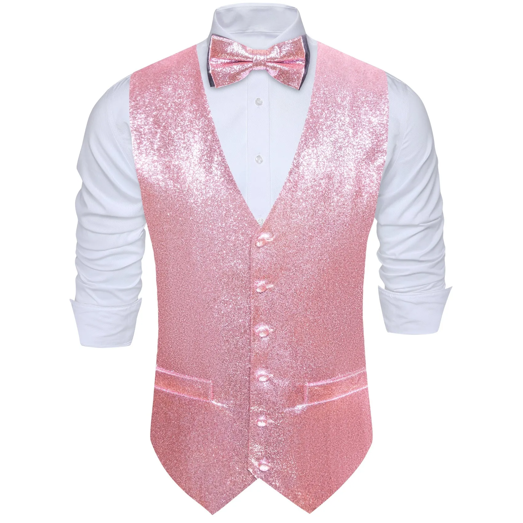 Ties2you Pink Tie Shining Glitter Solid Jacquard Silk Men's Vest Bow Tie Set Waistcoat Suit Set