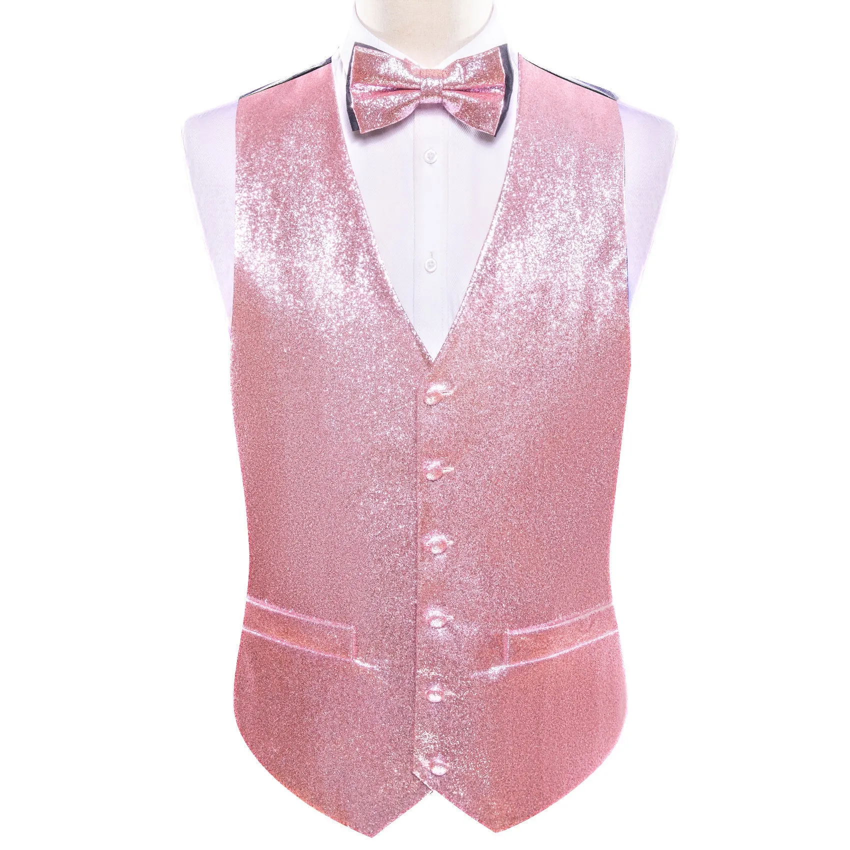 Ties2you Pink Tie Shining Glitter Solid Jacquard Silk Men's Vest Bow Tie Set Waistcoat Suit Set