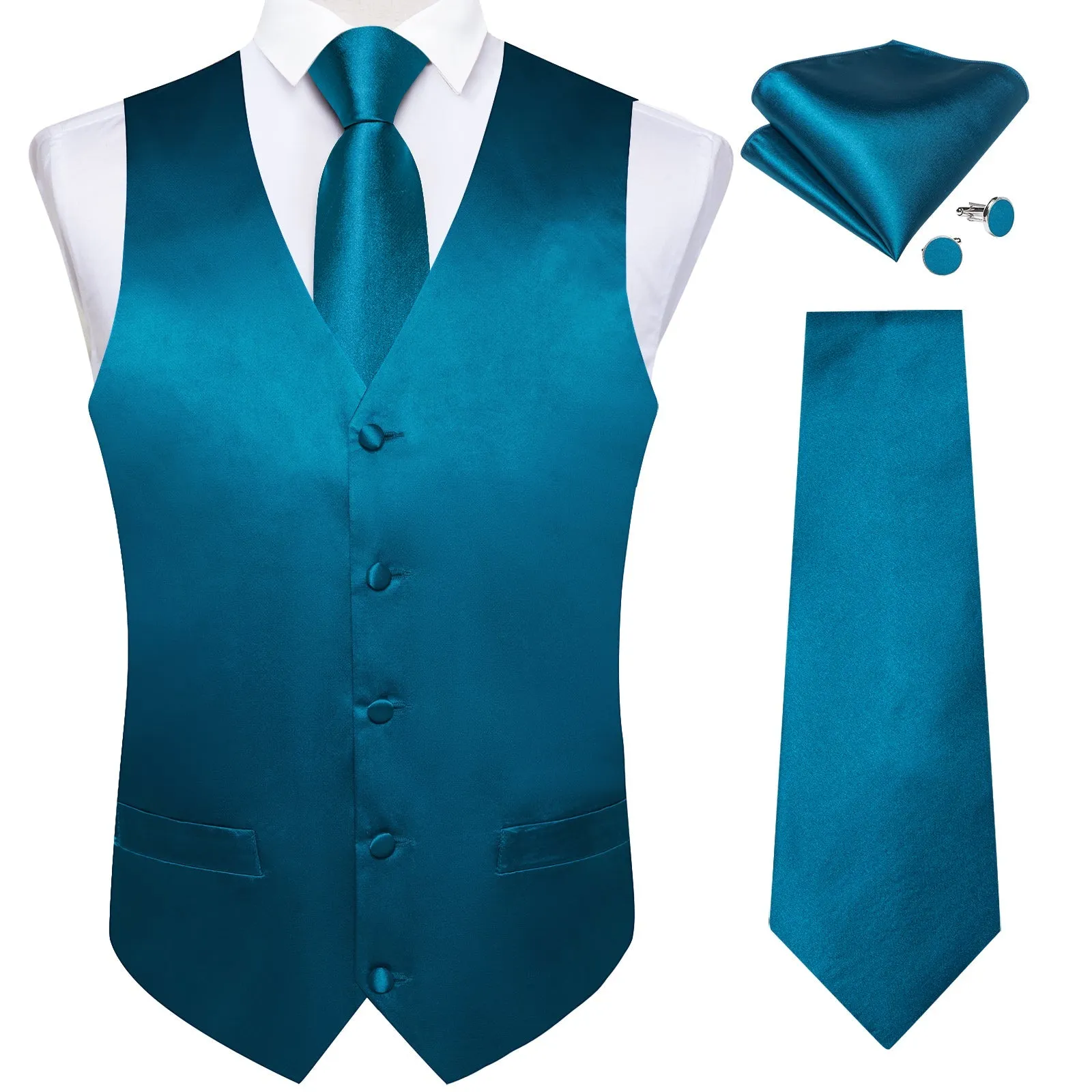 Ties2you Vest for Mens Deep Water Teal Solid Vest and Tie Set Fashion