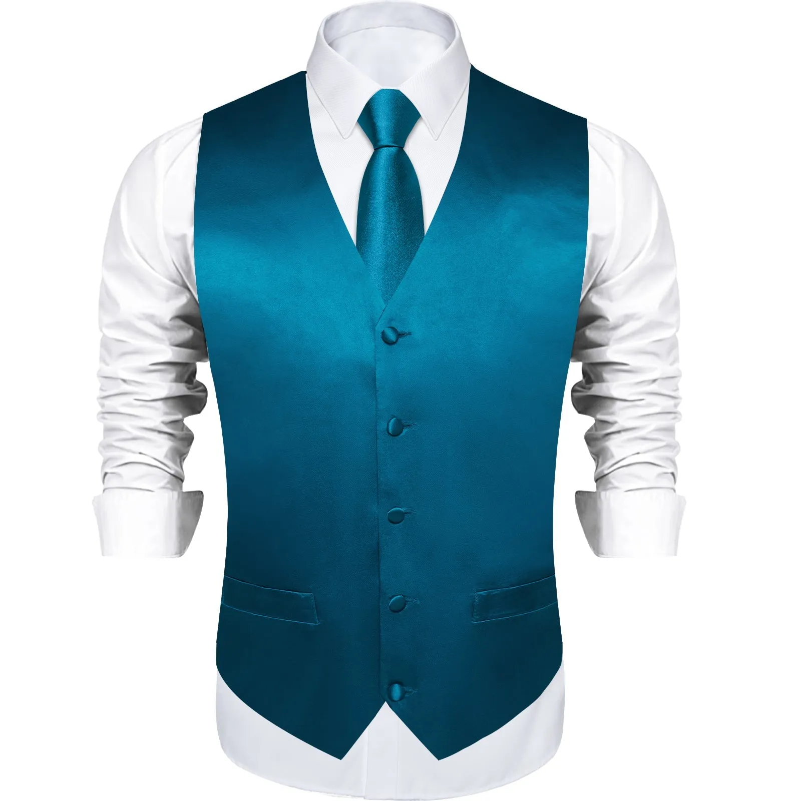 Ties2you Vest for Mens Deep Water Teal Solid Vest and Tie Set Fashion