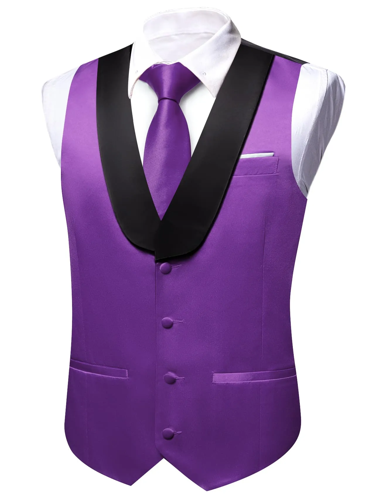 Ties2you Work Vest Purple Heart Solid Shawl Collar Button Mens Vest Tie Set