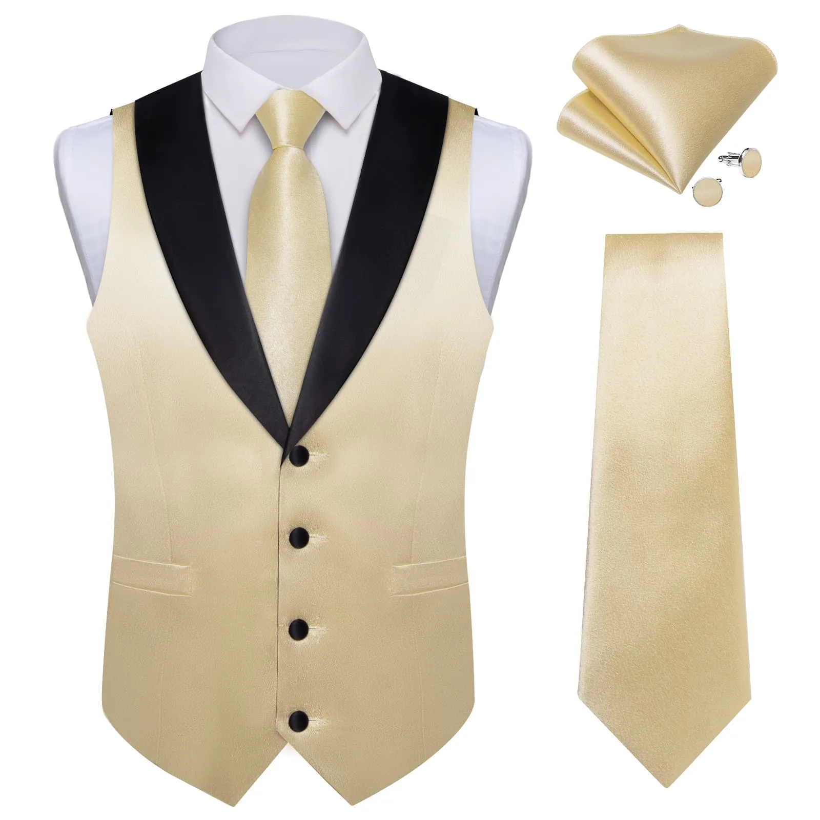 Ties2you Work Vest Shining Tan Solid Shawl Collar Silk Mens Dress Vest Tie Set