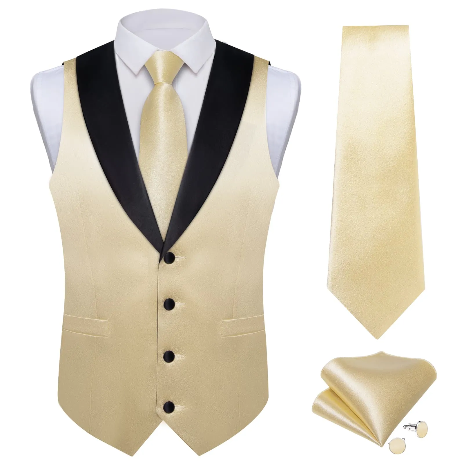 Ties2you Work Vest Shining Tan Solid Shawl Collar Silk Mens Dress Vest Tie Set